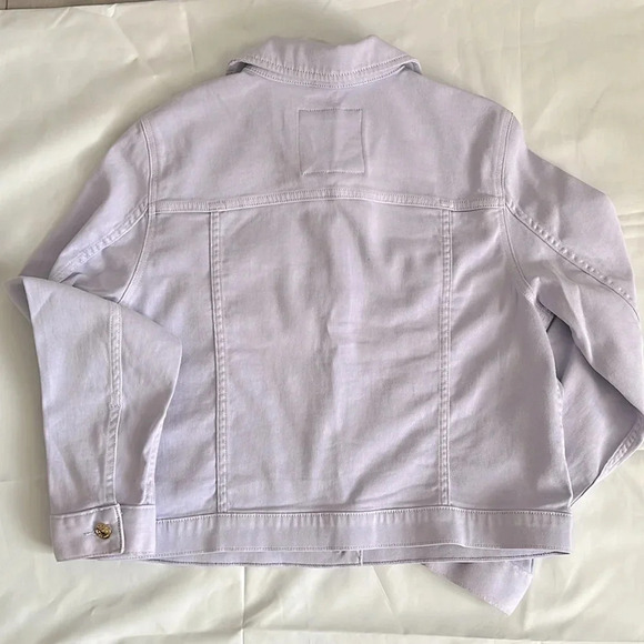 MICHAEL KORS NWOT Women’s Denim Jean Jacket Stretch Gold Button Lavender, Size L - Picture 9 of 9